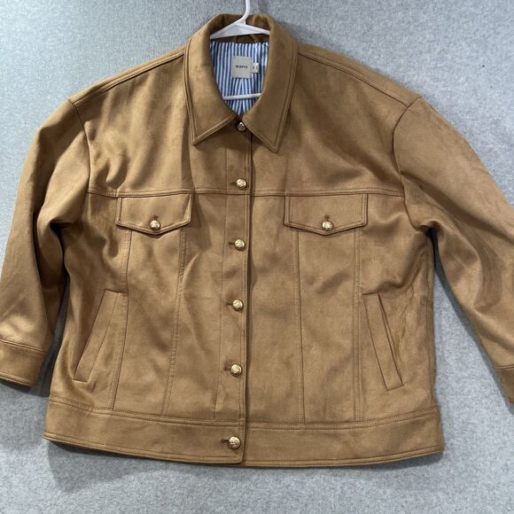 Mauve Vegan Suede Trucker Jacket Womens XL Honey Caramel Gold Buttons - Picture 16 of 16